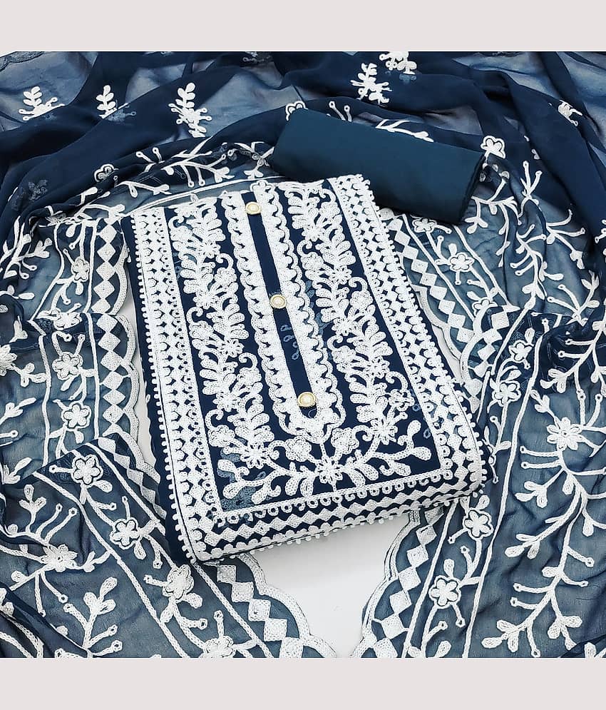Gazal Fashions Unstitched Georgette Embroidered Dress Material - Blue ( Pack of 1 )