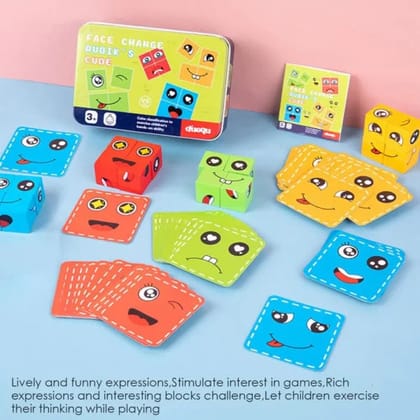 Wooden Emoticon Puzzle Cube for Kids – Educational Building Blocks