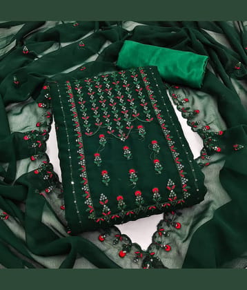 Rangtulika Ethnics Unstitched Georgette Embroidered Dress Material - Green ( Pack of 1 )
