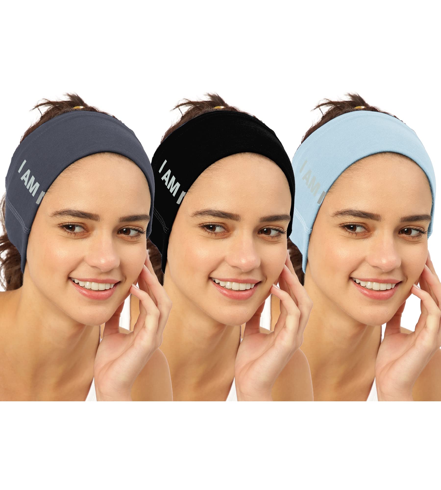 FREECULTR Unisex Bamboo Bandana, Anti Microbial Super Soft & Comfort Fit, Breathable Multipurpose Headband, Face Mask for Dust Protection and Sun - Size Printed Pack of 3-Black, Charcoal, Chalk Blue
