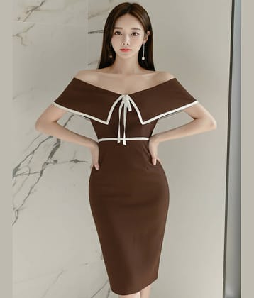 VIOUR Women Polyester Solid Bodycon Dress ( Brown )