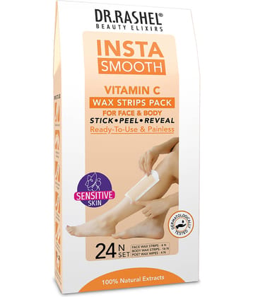DR.RASHEL Insta Smooth Vitamin C Wax Strip Face and Body for Men and Women(24 Strips)