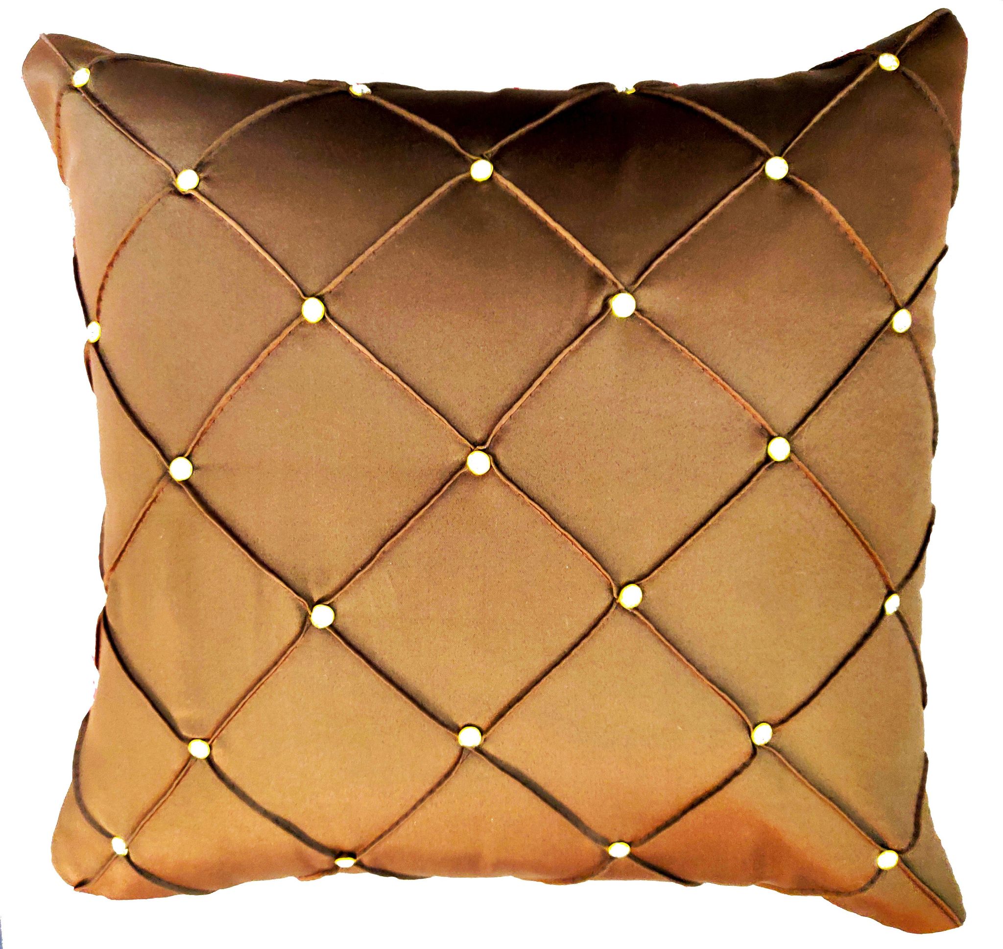 Omkar by 3 Inc. Set of 5 Decorative Hand Embroidered Sparkling Rays Silk Satin Pillow Cushion Cover for Living Room Bedroom Sofa (Brown 16x16 Inch- 40x40 Cms)