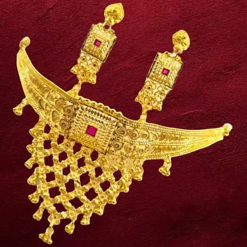 Rajasthani Thewa 2 gram gold plated Necklace Set with Matching Earrings,Luxurious Gold -Plated Thewa Necklace Set for Special Occasions