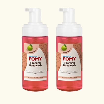 Intercorp Fomy Antibacterial Soft Refreshing Foam Hand Wash, 160 ml Each (Green Apple - Pack of 2)