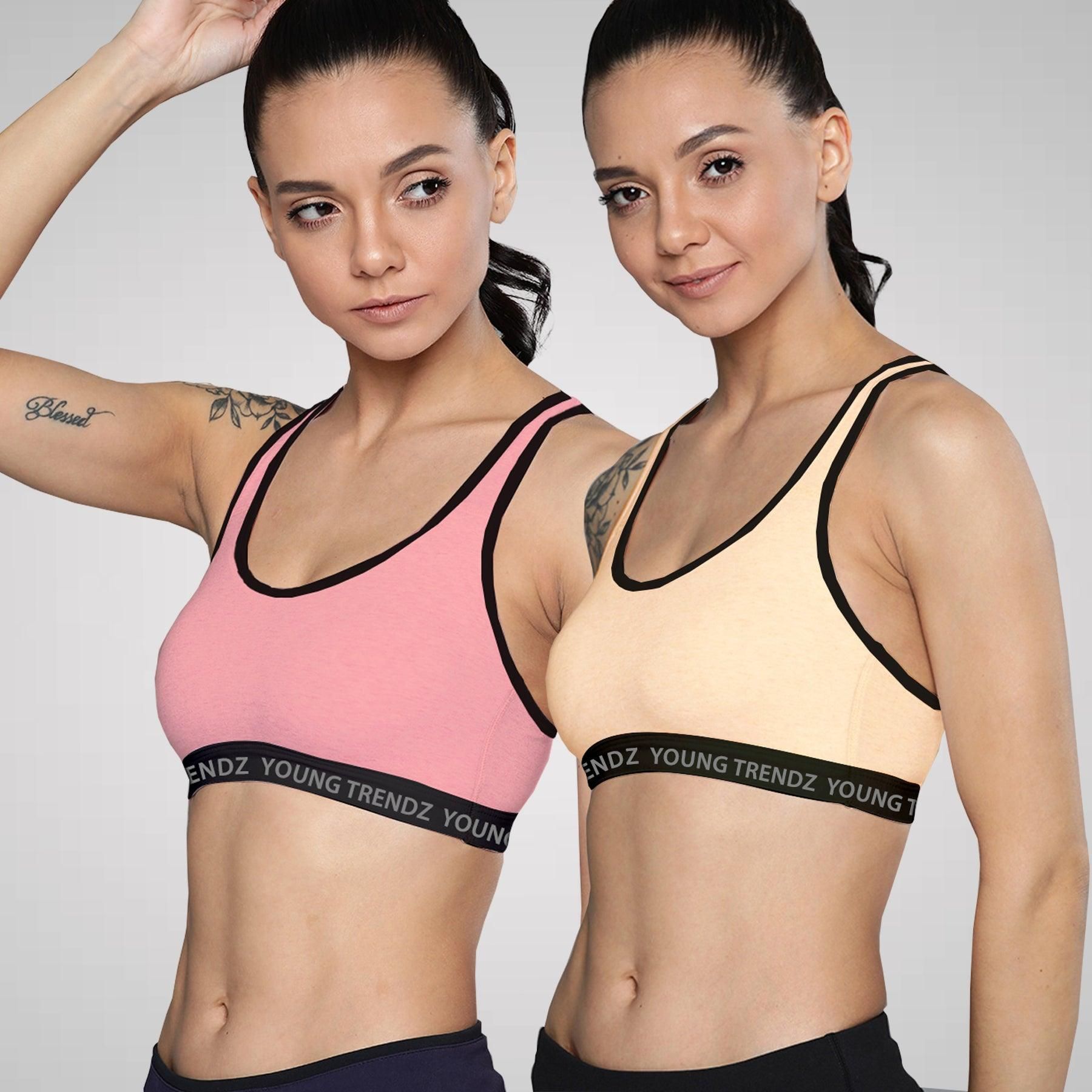 Women Non  Padded Combo Sports Bra-30 / Pink Peach