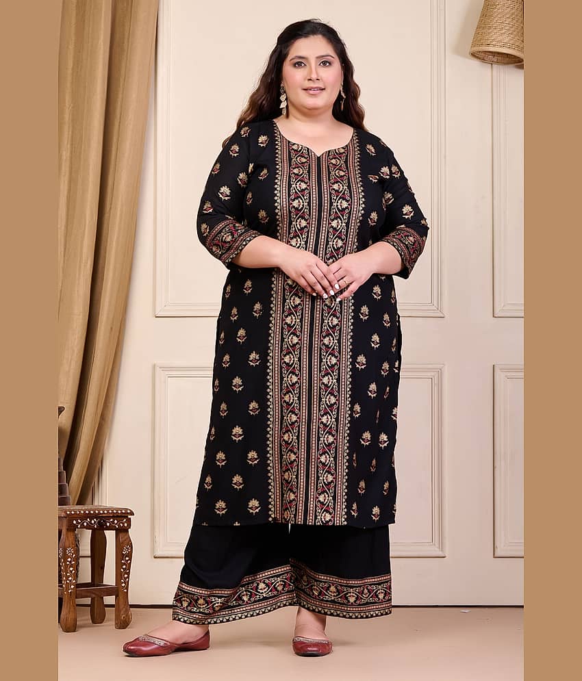 PrettyPlus by Desinoor.com Rayon Printed Kurti With Palazzo Women's Stitched Salwar Suit - Teal ( Pack of 1 )