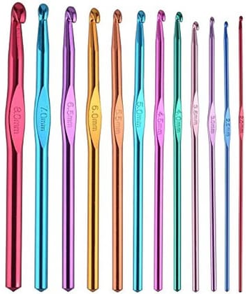 PRANSUNITA Hard-Anodized Multicolor Aluminum Crochet Hooks for Crocheting, Knitting Needles, Yarn Craft Needle, Size 2.0-8.0mm, Pack of 12