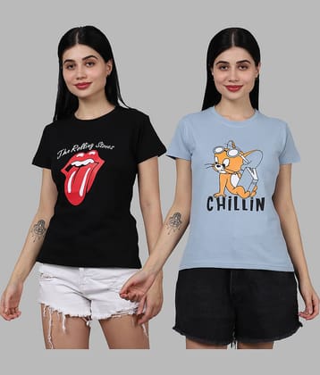 Fabflee Women Cotton Printed Regular Fit Round Neck T-Shirt ( Multicolor )