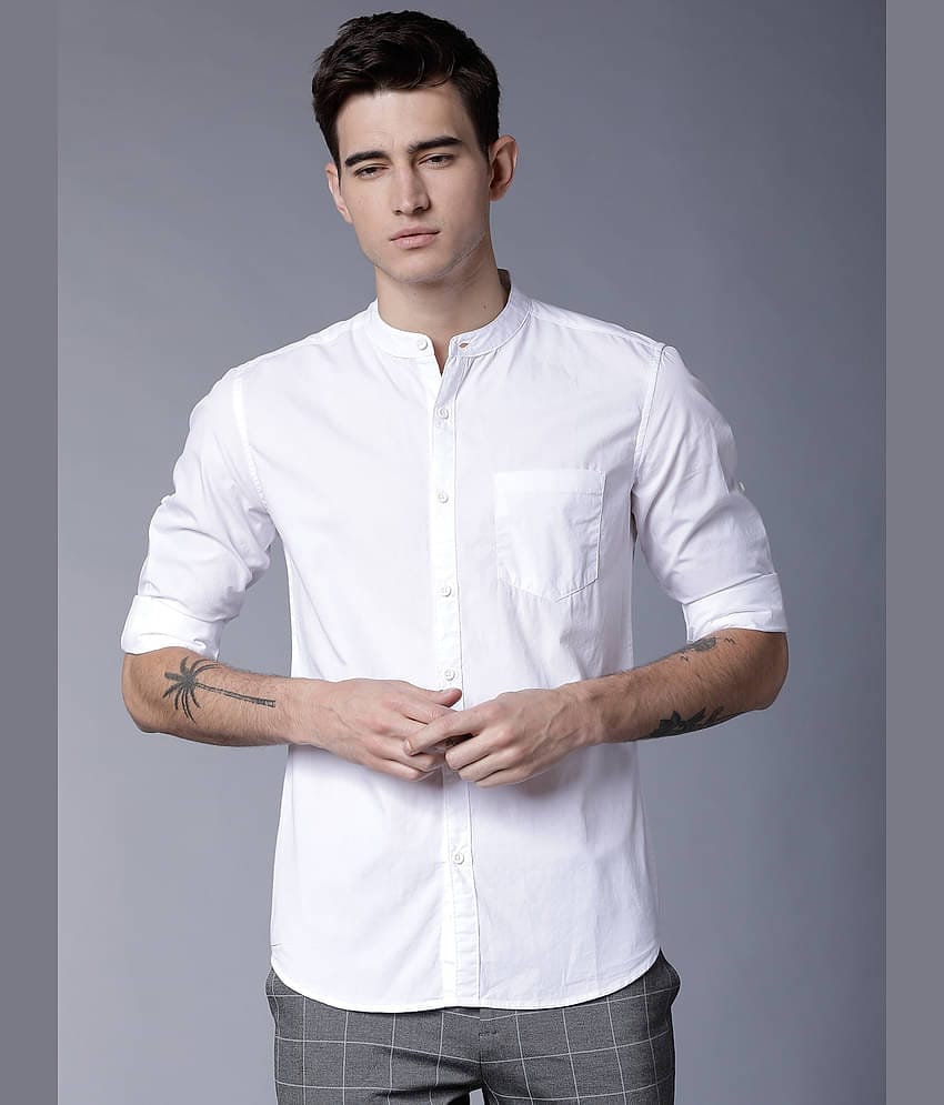 Highlander 100% Cotton Slim Fit Solids Full Sleeves Men's Casual Shirt - White ( Pack of 1 )