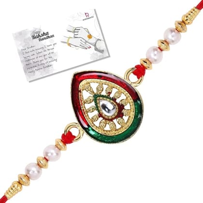 LIVE EVIL Premium Designer Rakhi for Brother with Multicolor Enamel Teardrop Charm, Pearl Beads & Traditional Red Thread Raksha Bandhan Rakhi