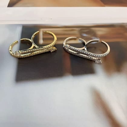 Dual Arrow Cubic Zirconia 18K Gold Anti Tarnish Adjustable Dual Finger Ring For Women-Silver