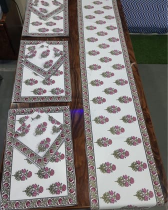 Sandy Cotton Runner & Mat Set Blockprinted Off White