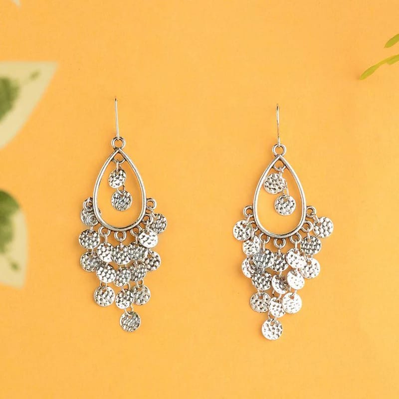Silver Plated Tear Drop Shaped With Hanging Charms Drop Earring- AER 1432