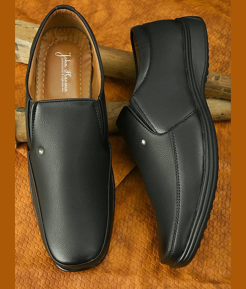 John Karsun Black Men's Slip On Formal Shoes