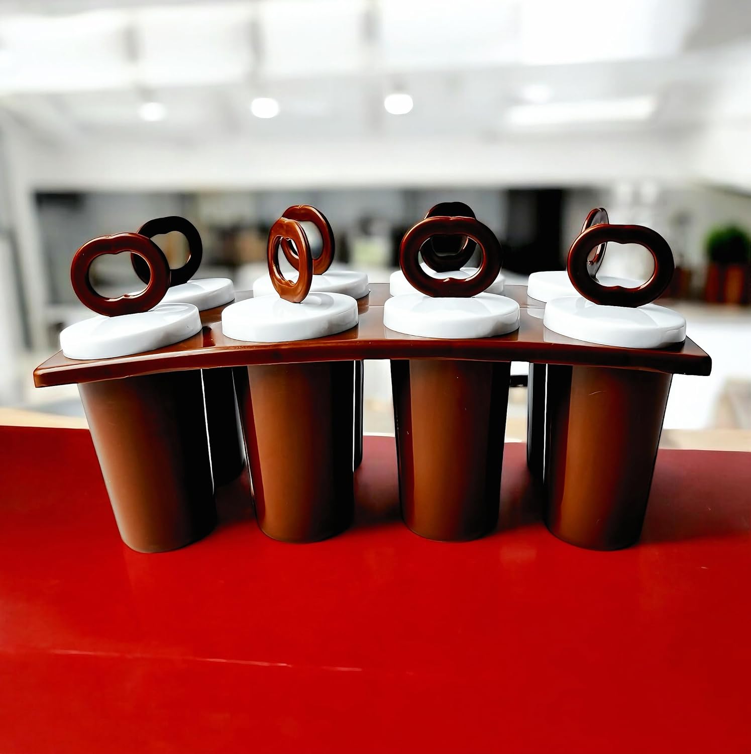 Popsicle Mould Set with 8 Cavities, Brown and White, Reusable Ice Lolly Maker with Handles