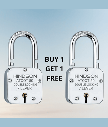 HINDSON Small Lock Atoot 50mm with 3 Key, Link Atoot 50 Steel Double Locking, 7 Lever Padlock for Door, Gate, Shutter ( Finish Silver ) (Atoot 50mm Pack 2)