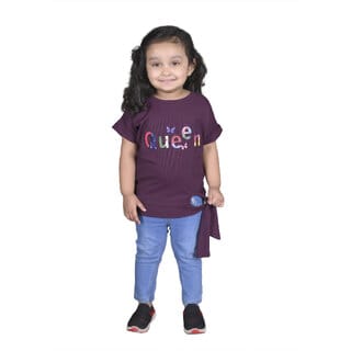 Kid Kupboard Cotton Baby Girls Top, Purple, Half-Sleeves, 3-4 Years KIDS7212