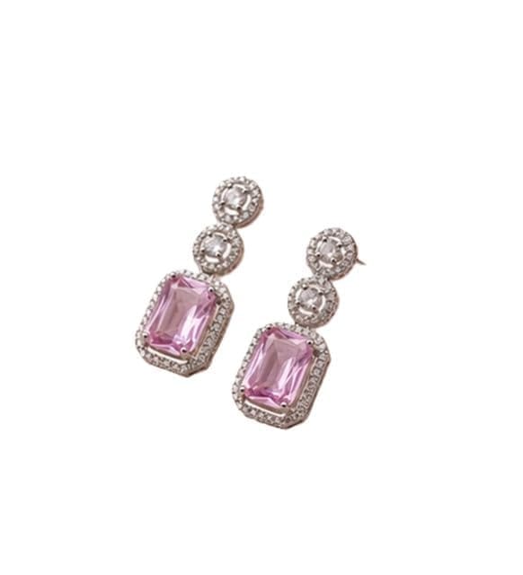 Generic Women's Brass Silver Plated Drop Earrings (Pink)-PID66252