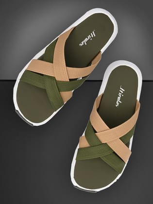 Hirolas® Men's Olive Fabric Strappy Slider Slippers (HROFF29GRT) Hirolas® Men's Olive Fabric Strappy Slider Slippers (HROFF29GRT)