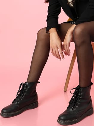 Black Solid Sheer Stockings-Stockings