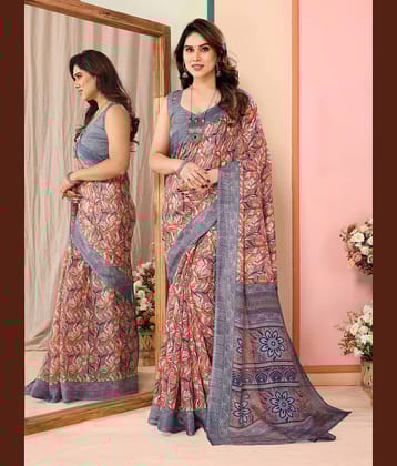 BLEESBURY Cotton Blend Printed Saree With Unstitched Blouse Piece ( Light Grey )