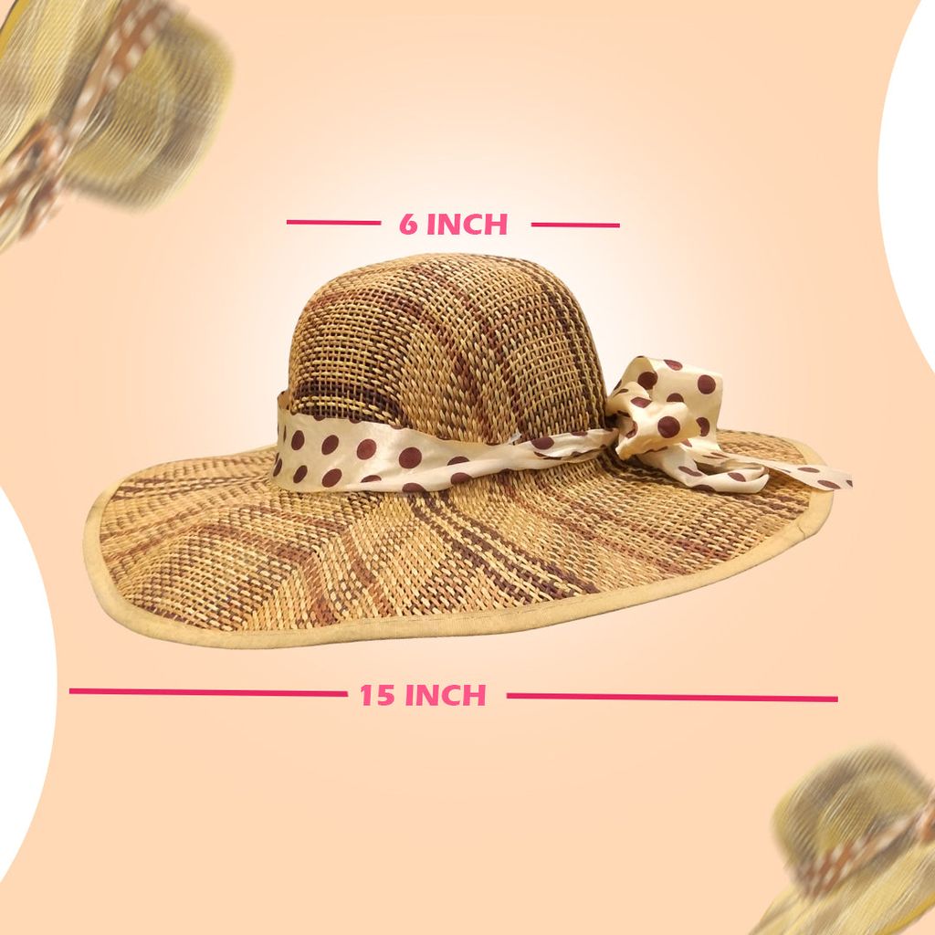 Summer Cane Beach Hats with Polka Dot Ribbon