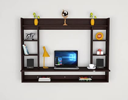 DAS Belén Wall Mount Engineered Wood Study Desk/Table with Book Shelf Flowery Wenge Finish
