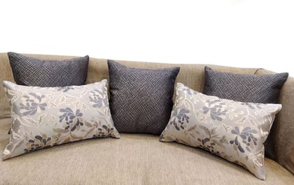Silver Damask / Self Design / Woven Floral Motifs Zipper Square Rectangle Combo Cushion Covers (16x16 inch or 30 x 45 cm) Set of 5