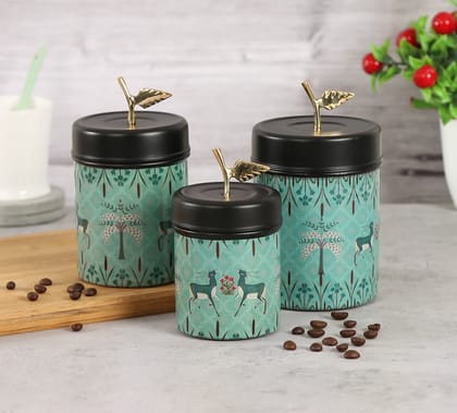 India Circus Mirroring Deer Garden Steel Container Set Of 3 India Circus Mirroring Deer Garden Steel Container Set Of 3