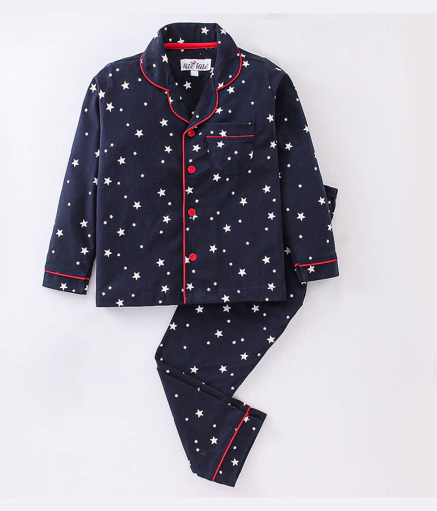 Nite Flite Pack of 1 Girls Cotton Nightsuit Set ( Navy Blue )