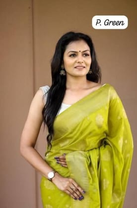 Women's Soft Lichi Silk Printed Saree With Unstitched Blouse 5.5Mtr (Green)-PID63671
