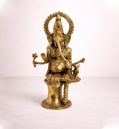 Handcrafted Large Brass Ganesh Idol – Traditional Tribal Bhareva Bell Metal Sculpture