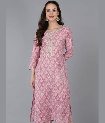 Vaamsi Pack of 1 Silk Blend Printed Straight Women's Kurti - ( Pink )