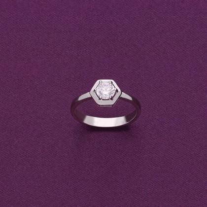 Hexagon Light Solitaire Ring-White Stone / Silver / 5