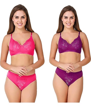 TCG Pack of 2 Cotton Lycra Women's Bra & Panty Set ( Multi Color )