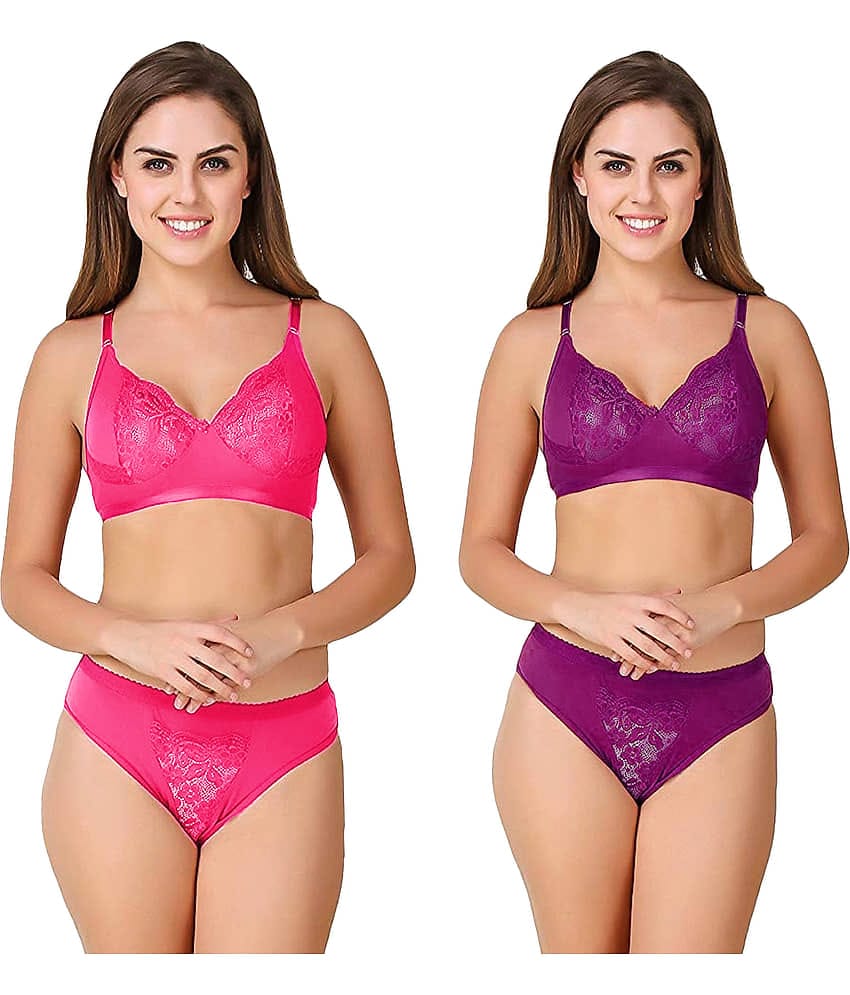 TCG Pack of 2 Cotton Lycra Women's Bra & Panty Set ( Multi Color )