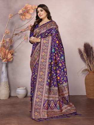 Purple Soft Silk Meenakari Weaving Work Pashmina Saree