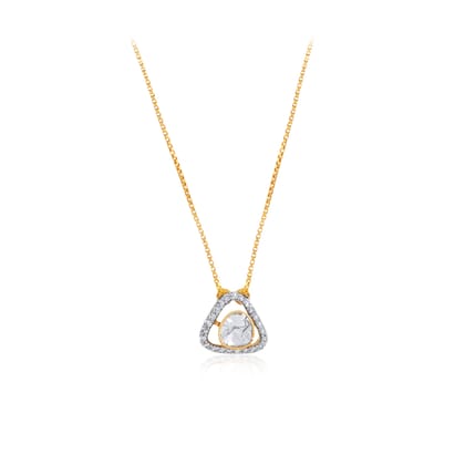 Senco Gold Tri-Treasure Polki Diamond Chain Pendant (2.4 gram / 0.12 Ct / IJ-SI / 14K Yellow Gold)