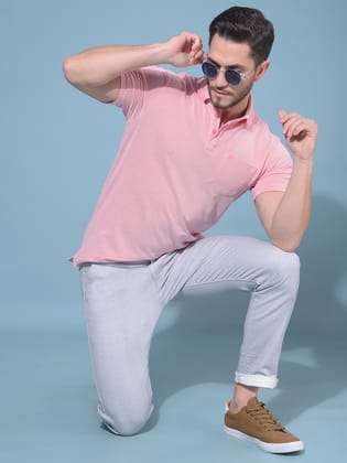 Pink Textured Print T-Shirt-M / Pink