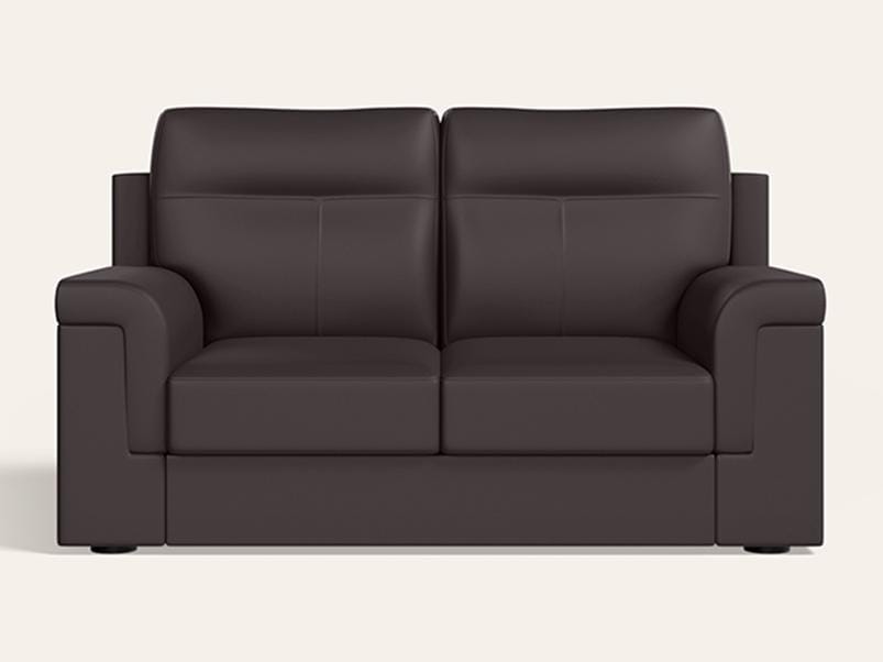 Greta 2 Seater Synthetic Leather Sofa (1-Year Warranty, Solid Wood, Coffee Brown)