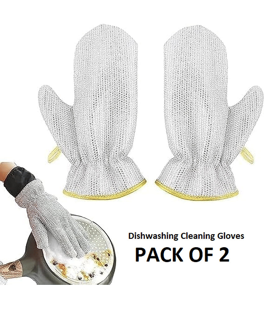 Non Scratch Wire Dishwashing Hand Gloves Easy Rinsing Waterproof Reusable Home Kitchen Utensils Cleaning Gloves for Washing Dish (Pack of 2 Pcs)