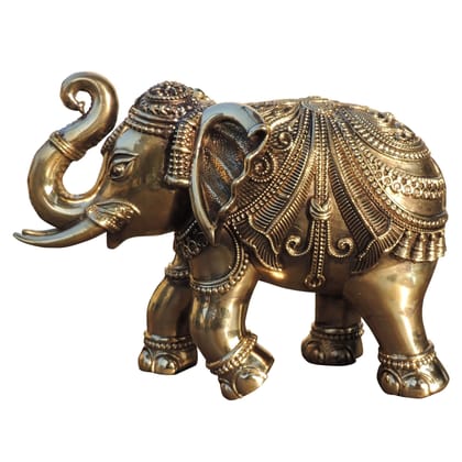 Brass Elephant Decorative Statue – Machine Crafted Premium Finish, Height : 7 Inch (BSMAS1707 I)