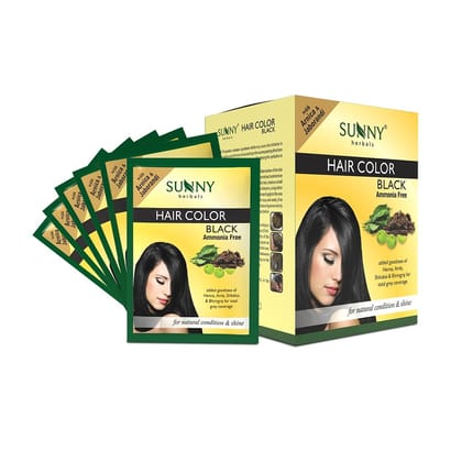 Sunny Herbals Black Hair Color | Rich & Natural Shade | No Ammonia | Long-Lasting Color | Covers Grey Effectively | With Henna, Amla & Bhringraj | Soft & Shiny Hair | Unisex, Pack of 12 Sunny Herbals Black Hair Color | Rich & Natural Shade | No Ammonia |