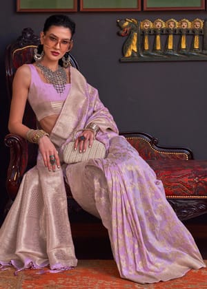 Lavender Purple Banarasi Katan Silk Saree