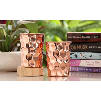 Indian Art Villa Copper Diamond Hammered | Hammered | Shine Finish | Luxury Glasses-275 ML, Traditional Ayurvedic Drinkware-DiamondHammered / 2