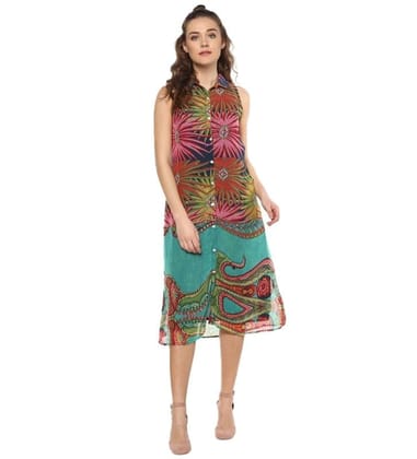 Women's Polyester Floral Sleeveless Below Knee Dress (Multicolor, M)-PID55732 Women's Polyester Floral Sleeveless Below Knee Dress (Multicolor, M)-PID55732