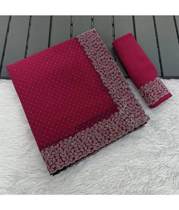 Gullak Georgette Embellished Saree With Unstitched Blouse Piece ( Red )