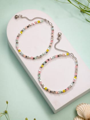 NVR Women's Multi-Coloured Artificial Beads Anklet-Onesize / Multi / Brass