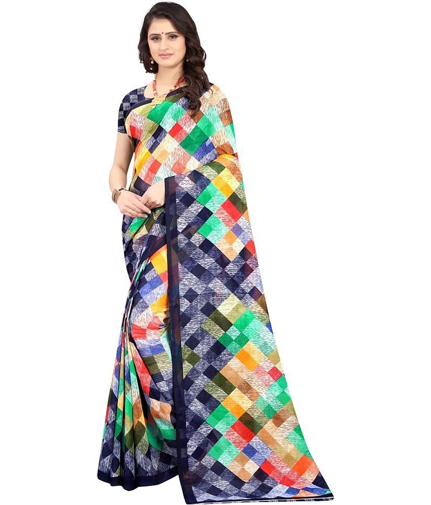 LEELAVATI Georgette Printed Saree With Unstitched Blouse Piece ( Multicolor )
